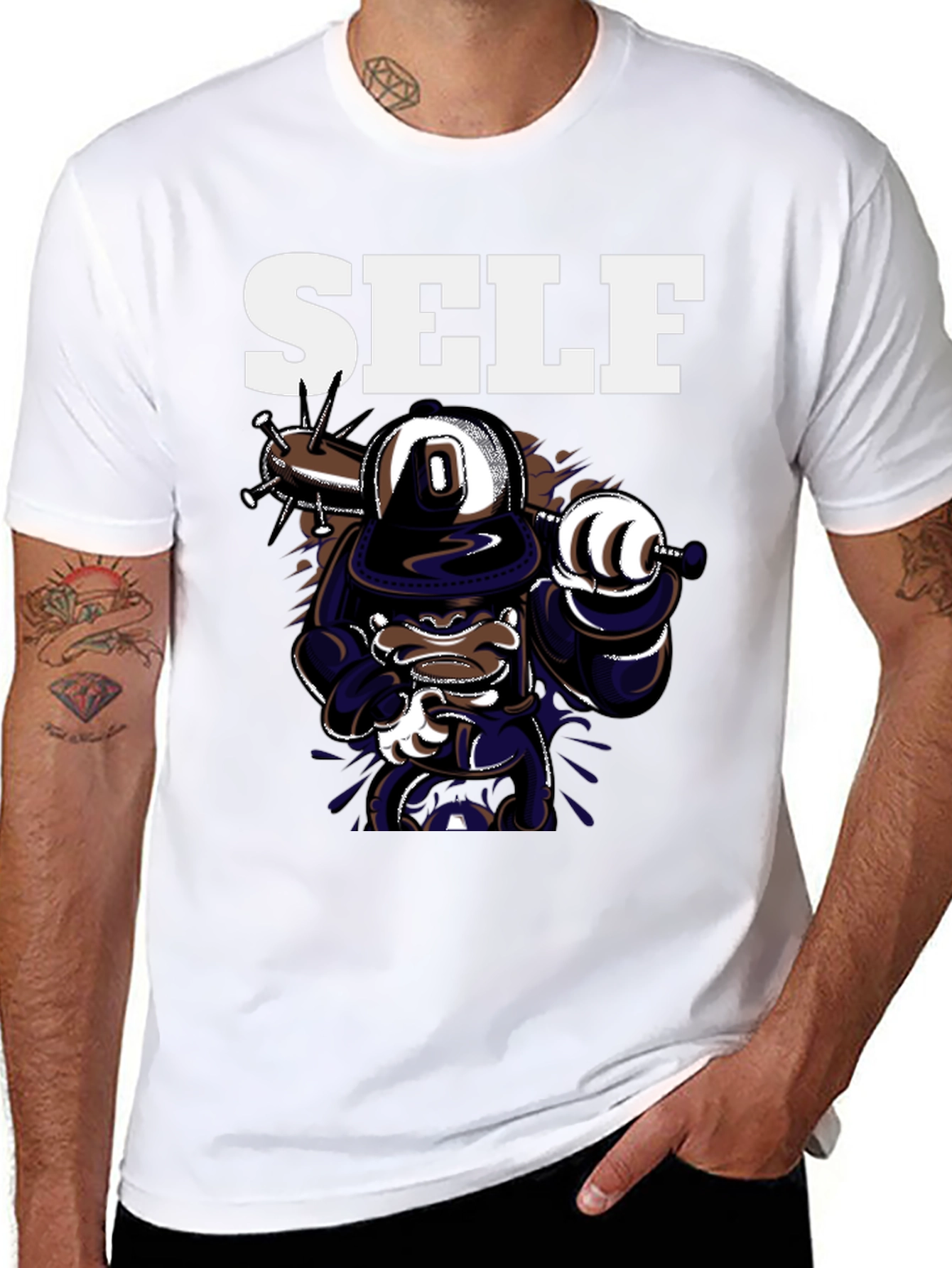 Self Cartoon Graphic Black T-Shirt