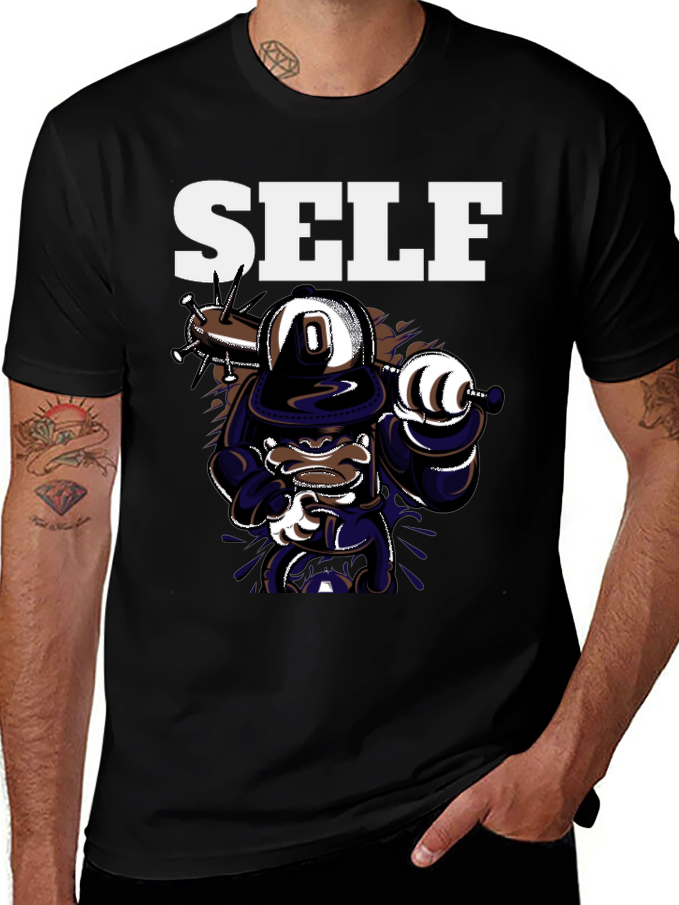 Self Cartoon Graphic Black T-Shirt