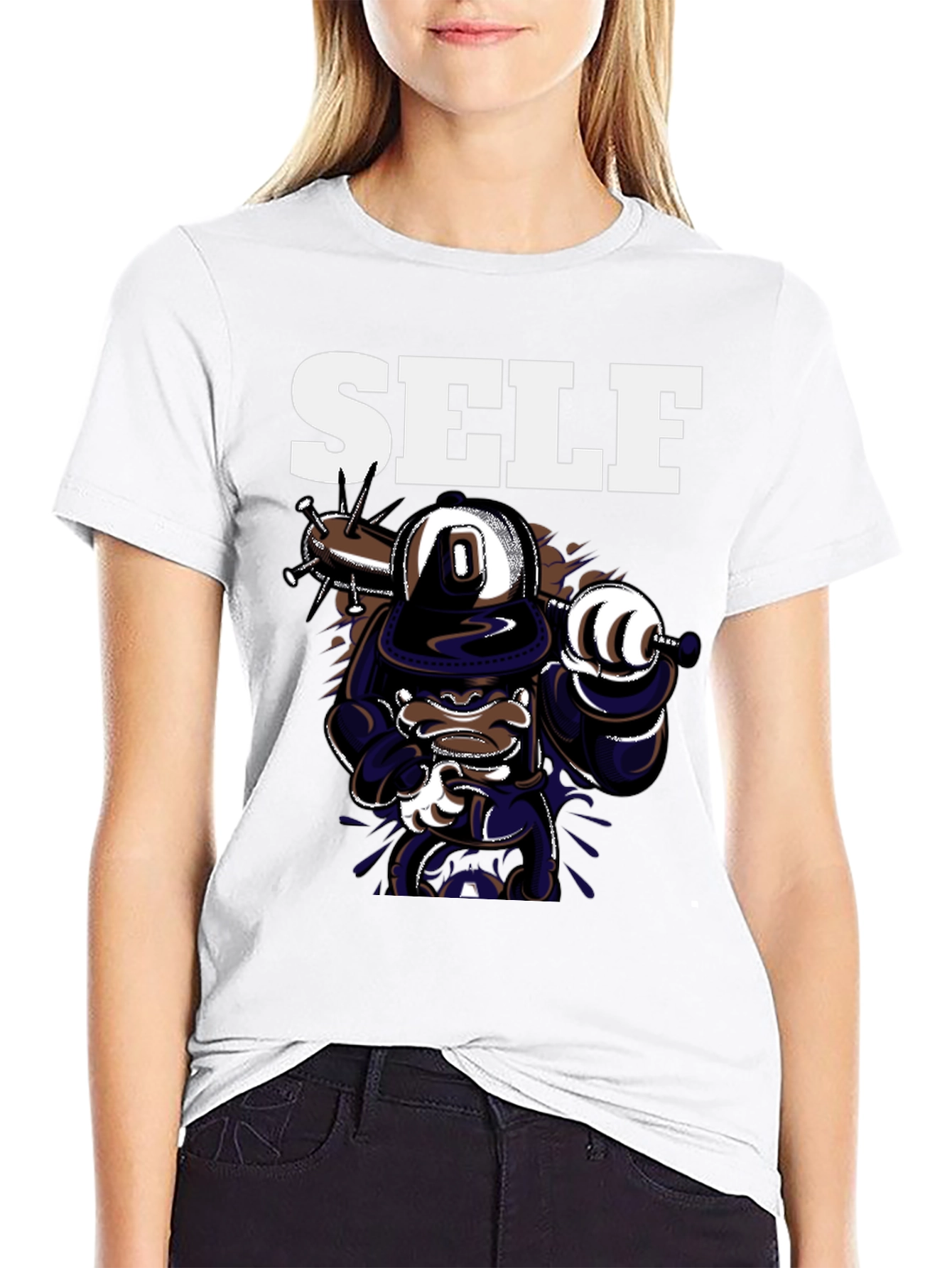 Self Cartoon Graphic Black T-Shirt