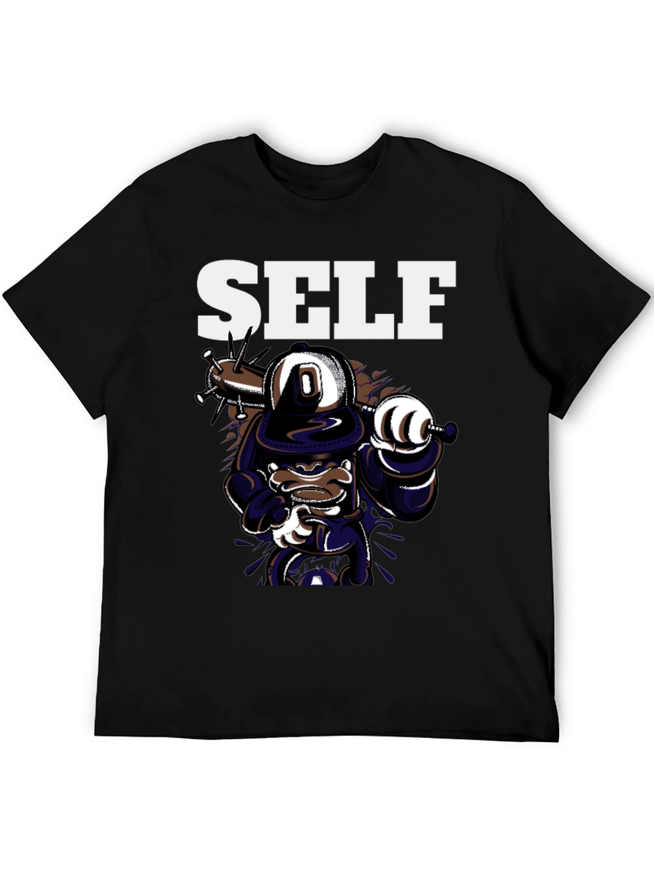 Self Cartoon Graphic Black T-Shirt