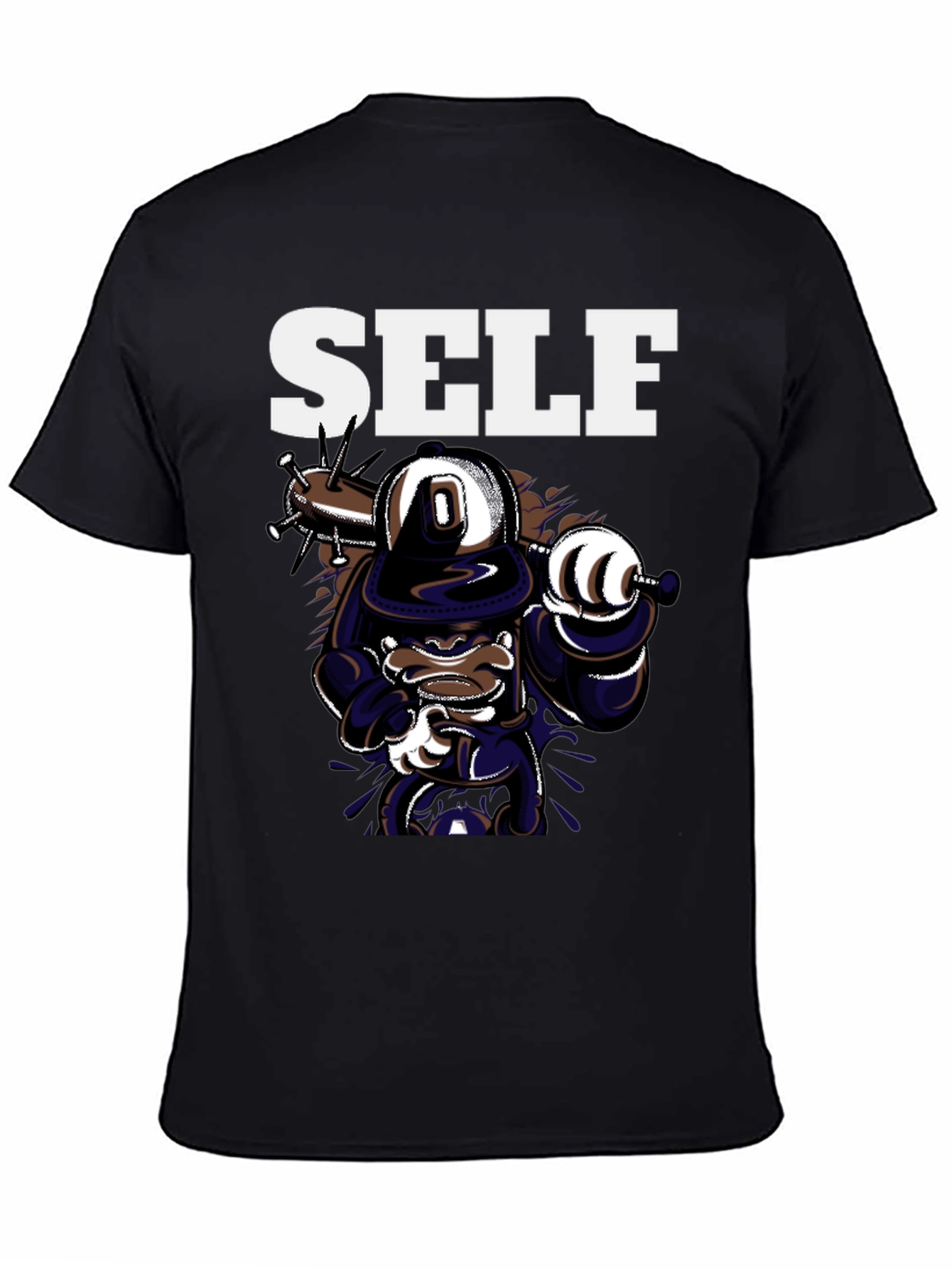 Self Cartoon Graphic Black T-Shirt