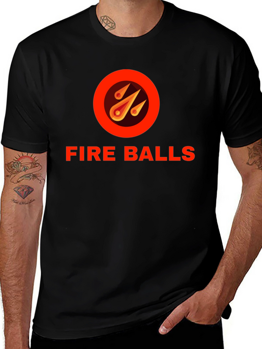 Fire Balls Graphic T-Shirt - Black Crew Neck Tee