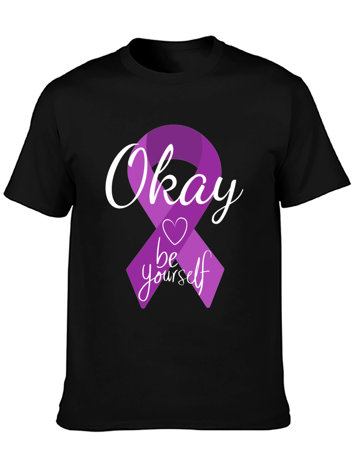 Okay Be Yourself Purple Ribbon Graphic T-Shirt