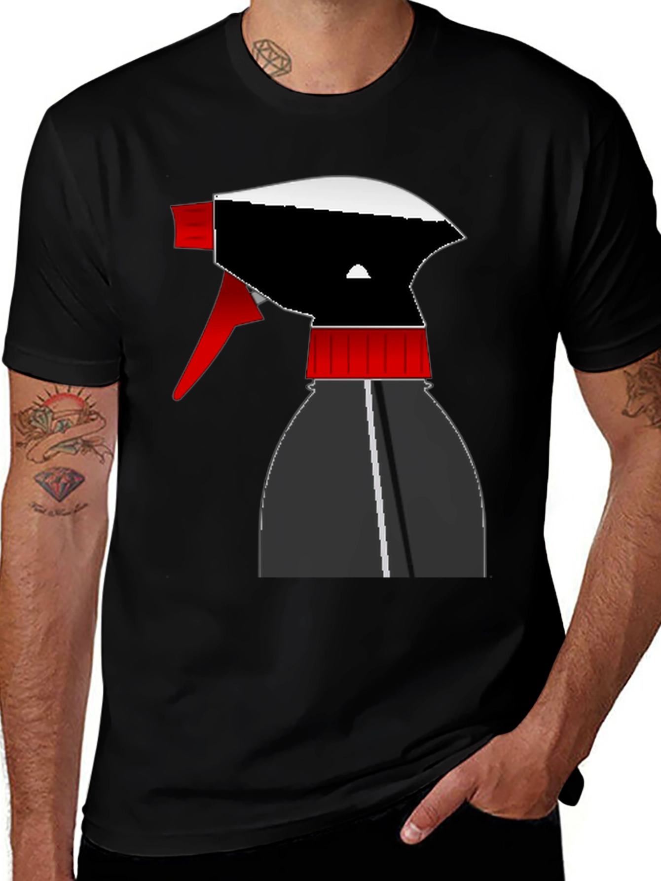 Spray Bottle Graphic Tee - Black Cotton Shirt