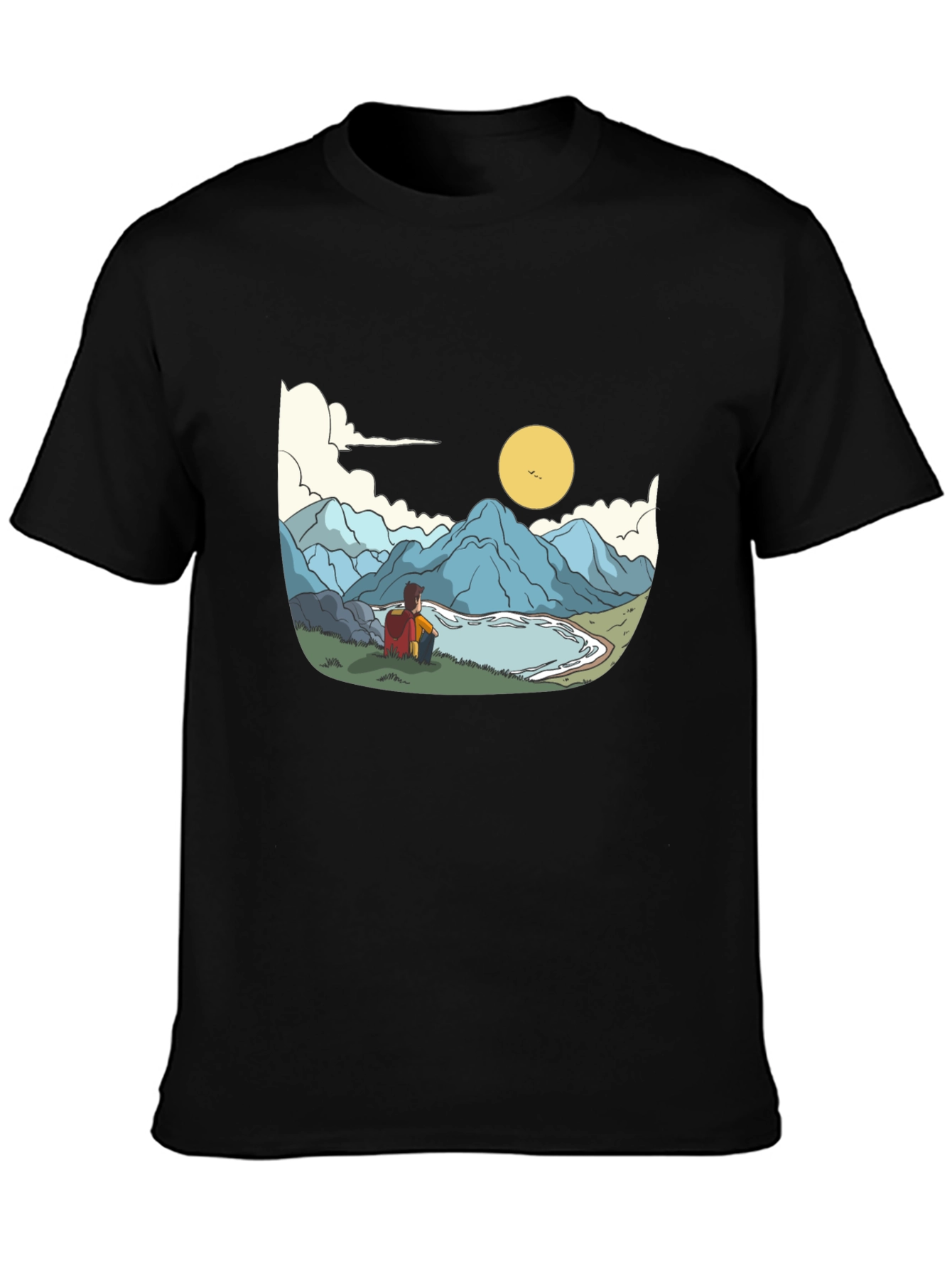 Mountain View Graphic Tee - Black Cotton Casual Shirt