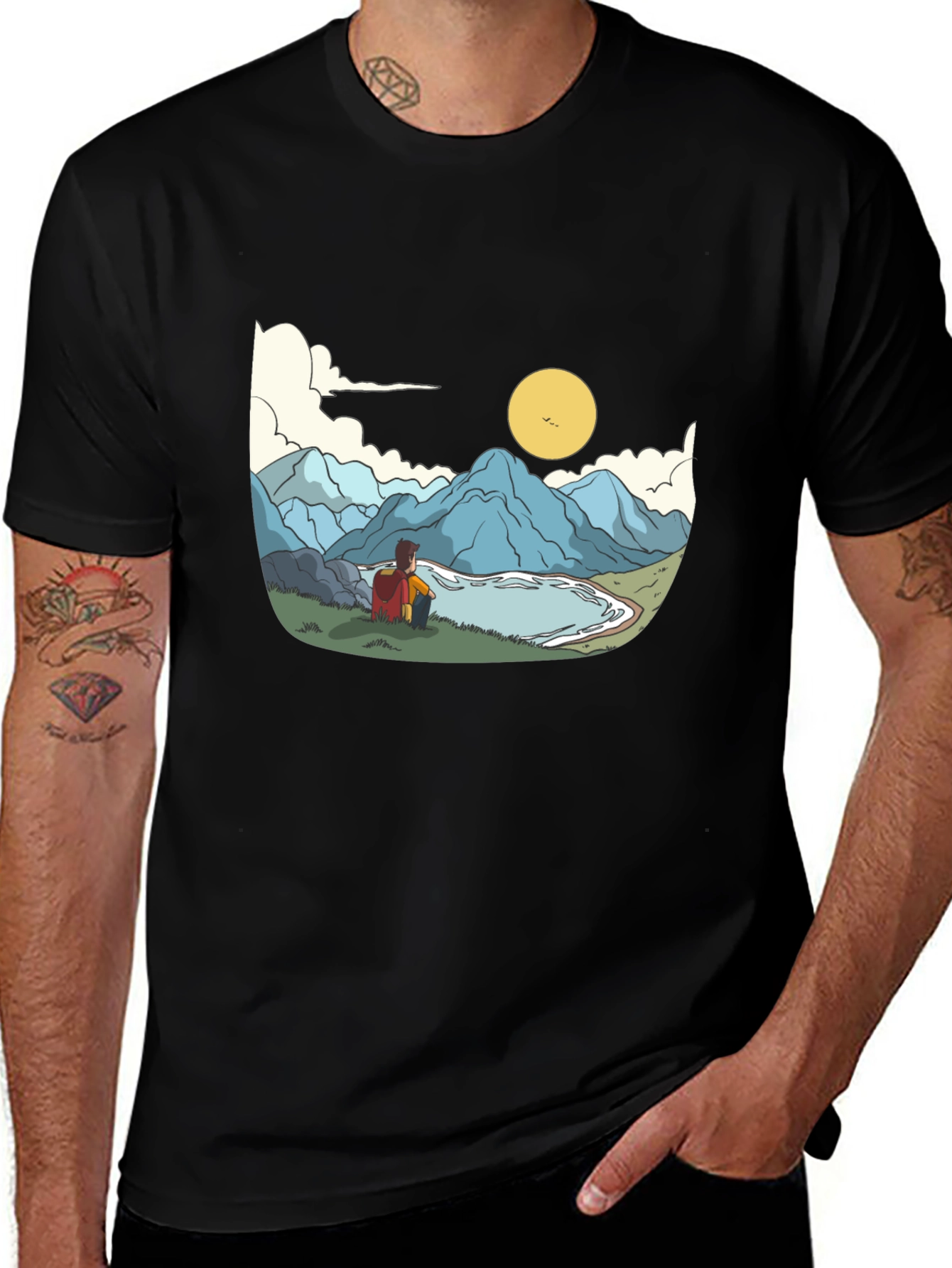 Mountain View Graphic Tee - Black Cotton Casual Shirt