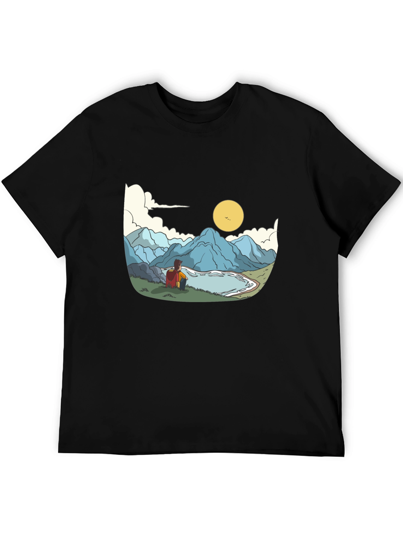 Mountain View Graphic Tee - Black Cotton Casual Shirt