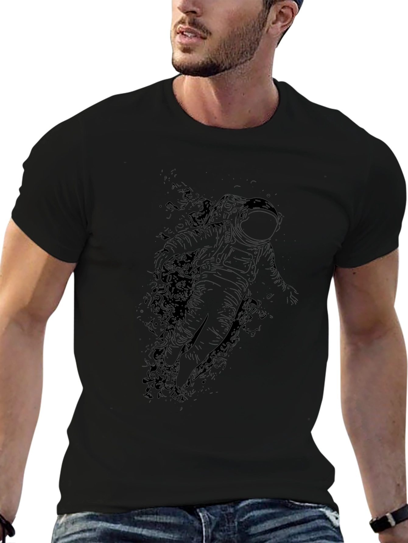 Astronaut Graphic Print Black T-Shirt