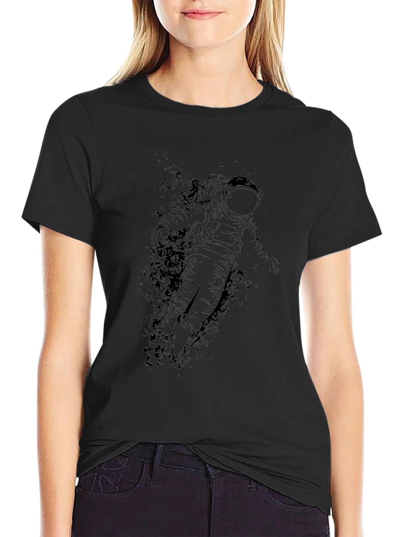 Astronaut Graphic Print Black T-Shirt