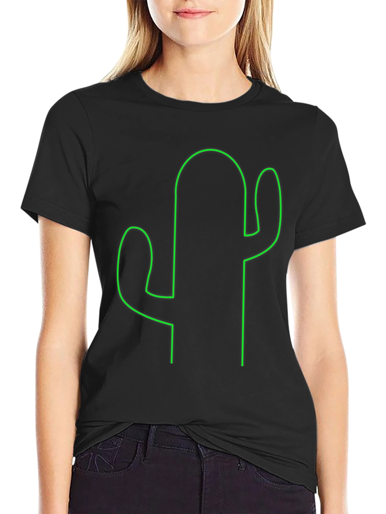 Cactus Outline Graphic Tee - Soft Black T-Shirt