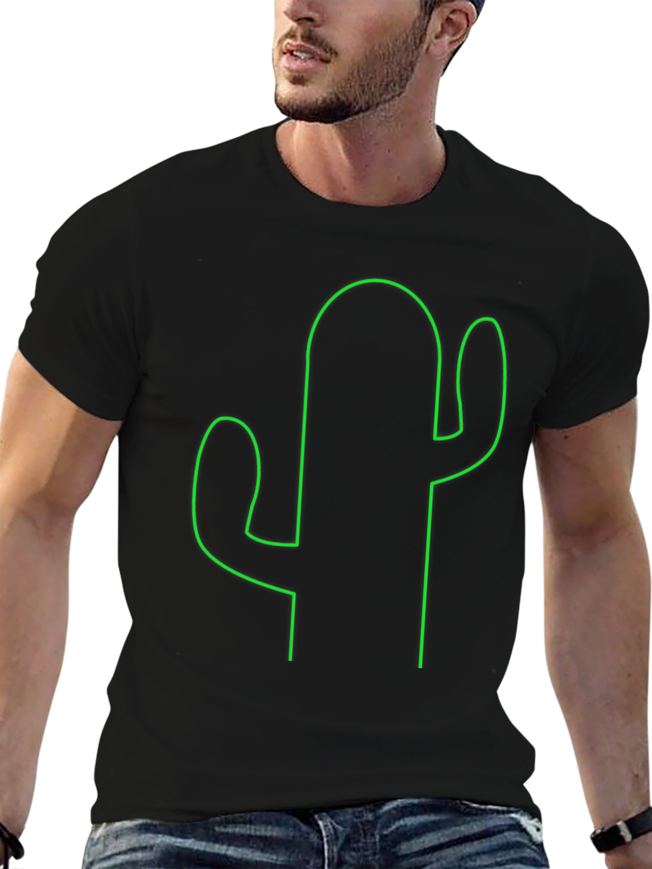 Cactus Outline Graphic Tee - Soft Black T-Shirt
