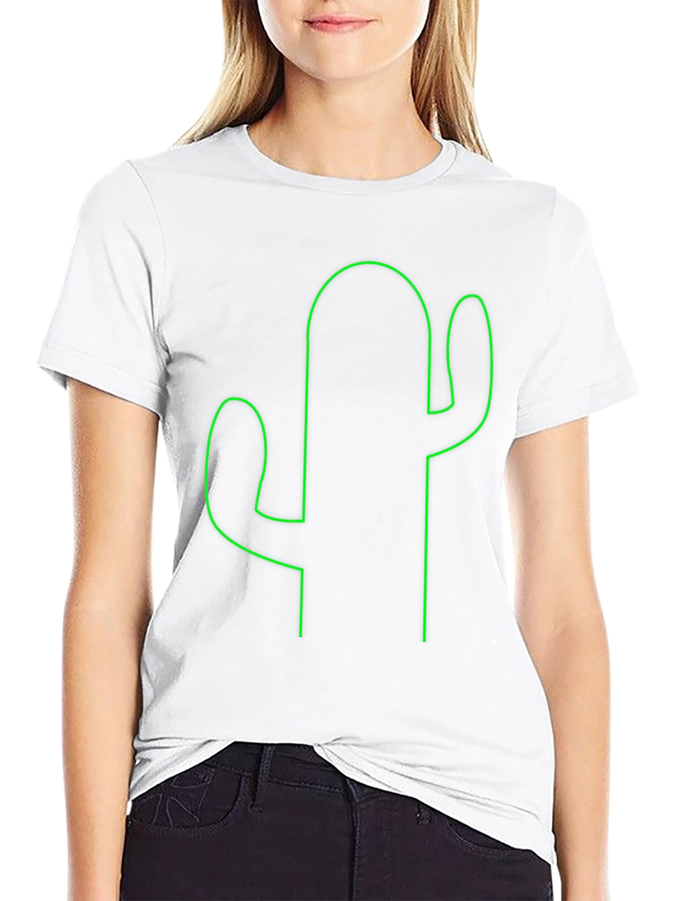 Cactus Outline Graphic Tee - Soft Black T-Shirt