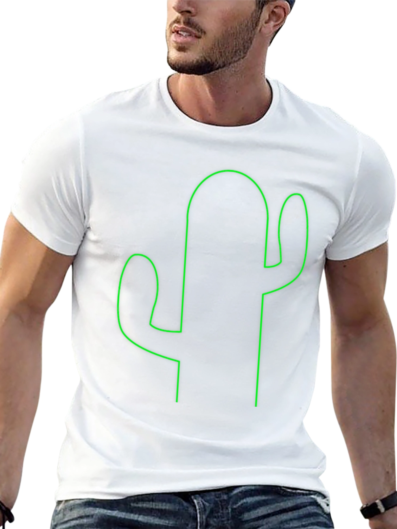 Cactus Outline Graphic Tee - Soft Black T-Shirt