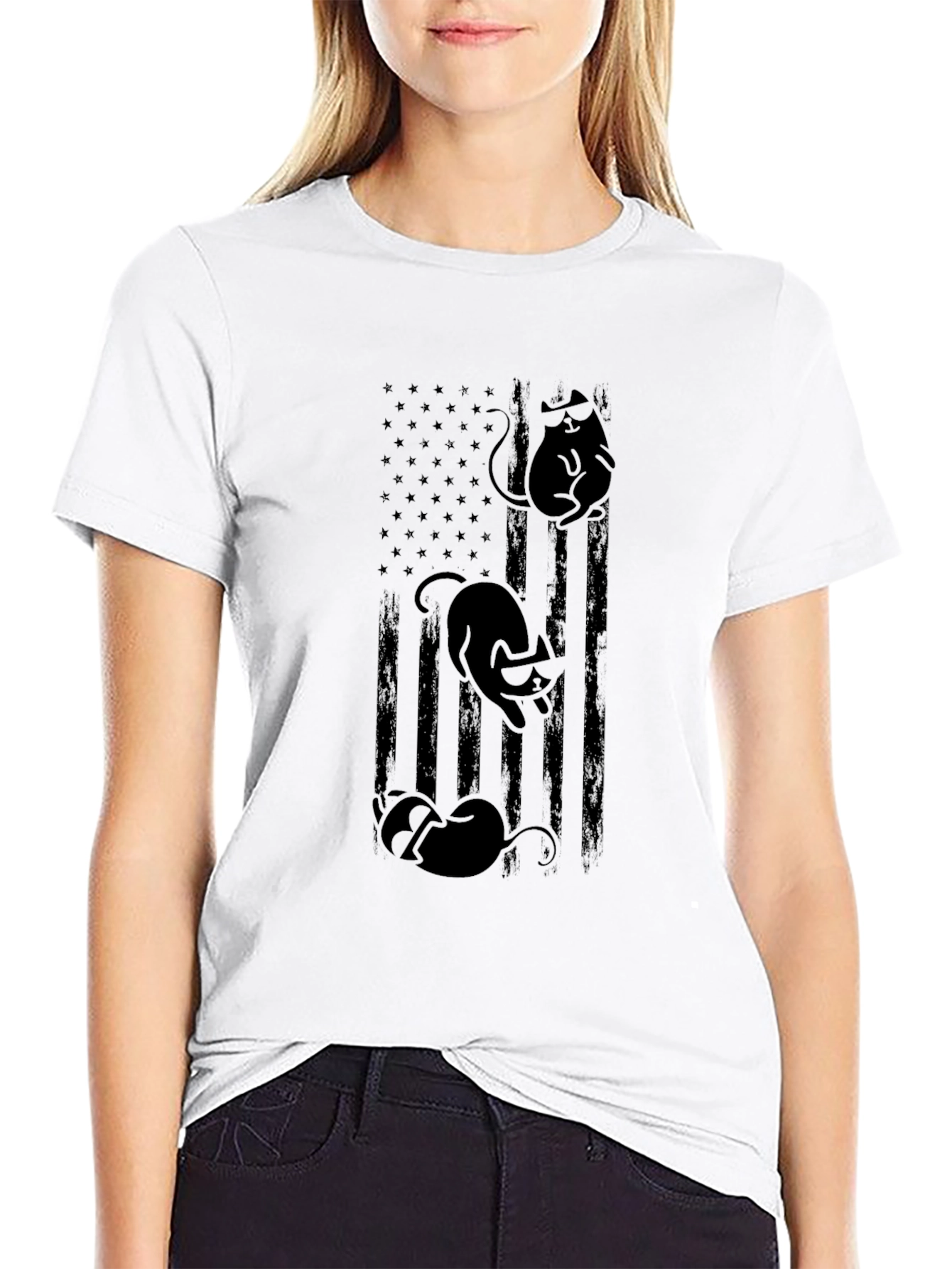 Cat American Flag Graphic Tee