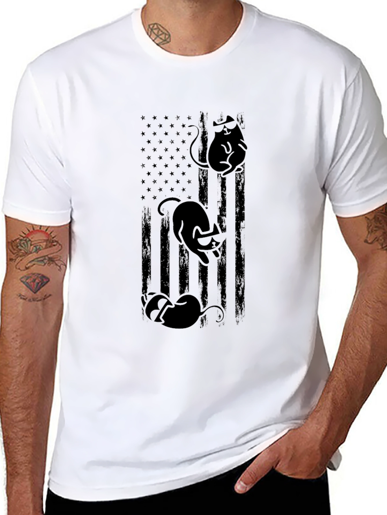Cat American Flag Graphic Tee