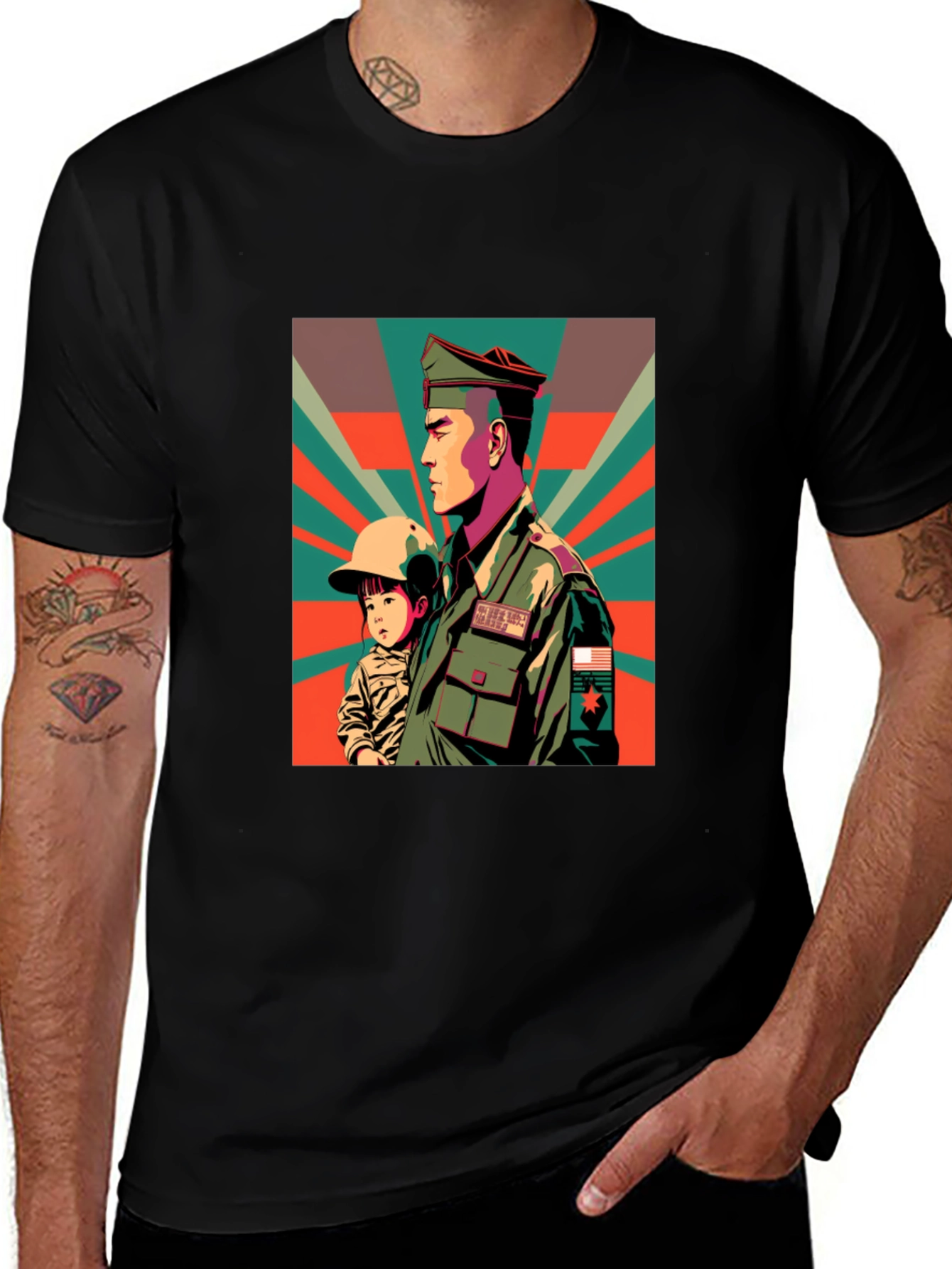 Retro Graphic Tee: Soldier & Child