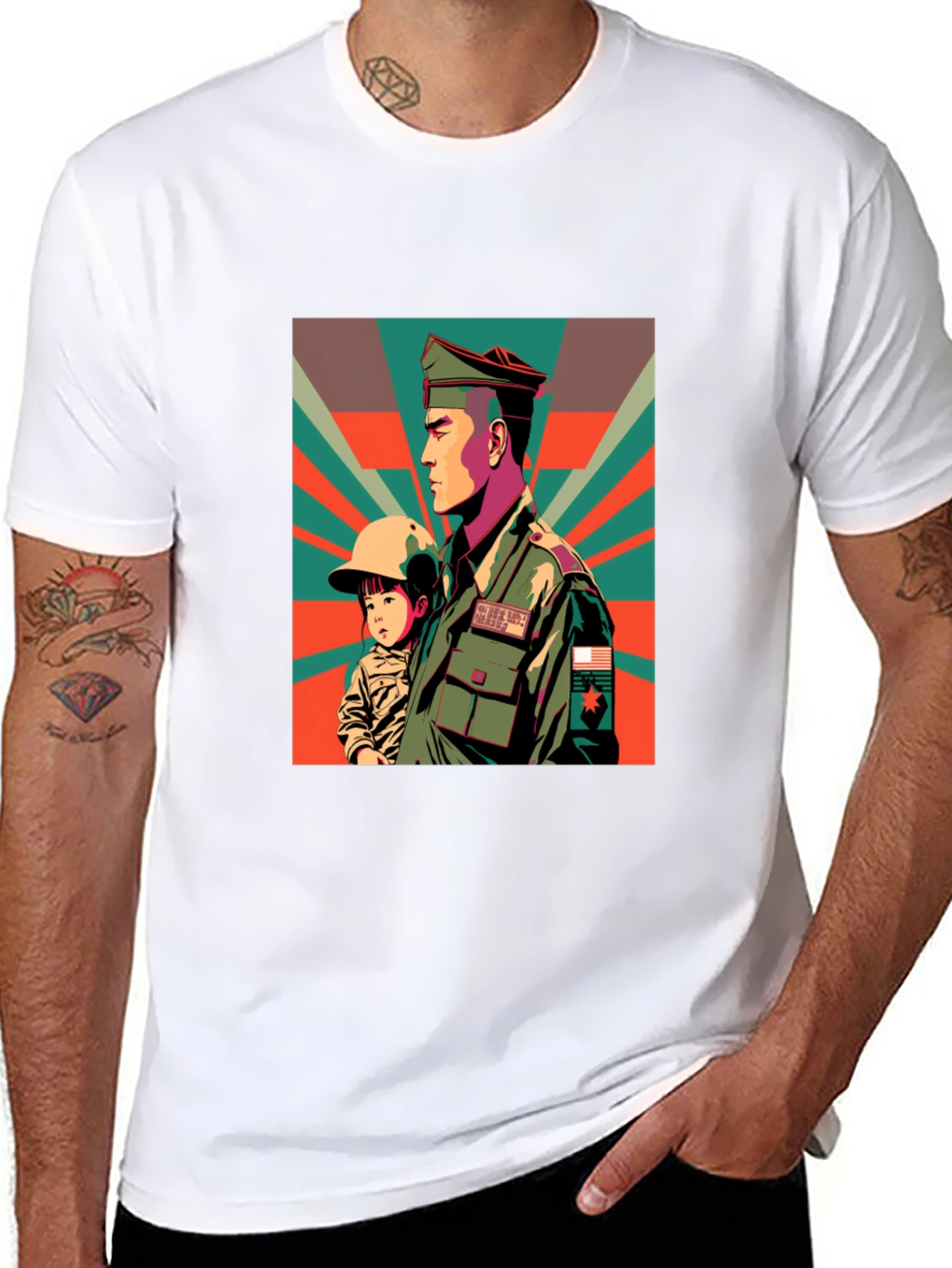 Retro Graphic Tee: Soldier & Child