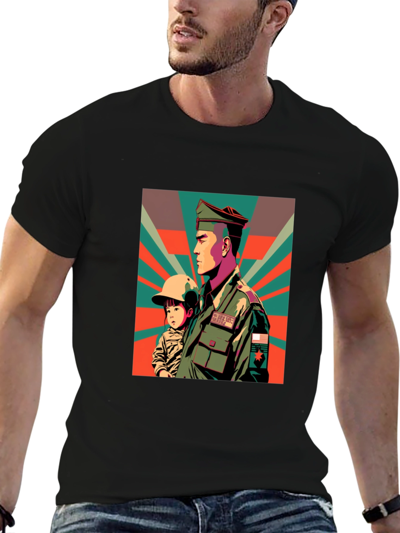 Retro Graphic Tee: Soldier & Child