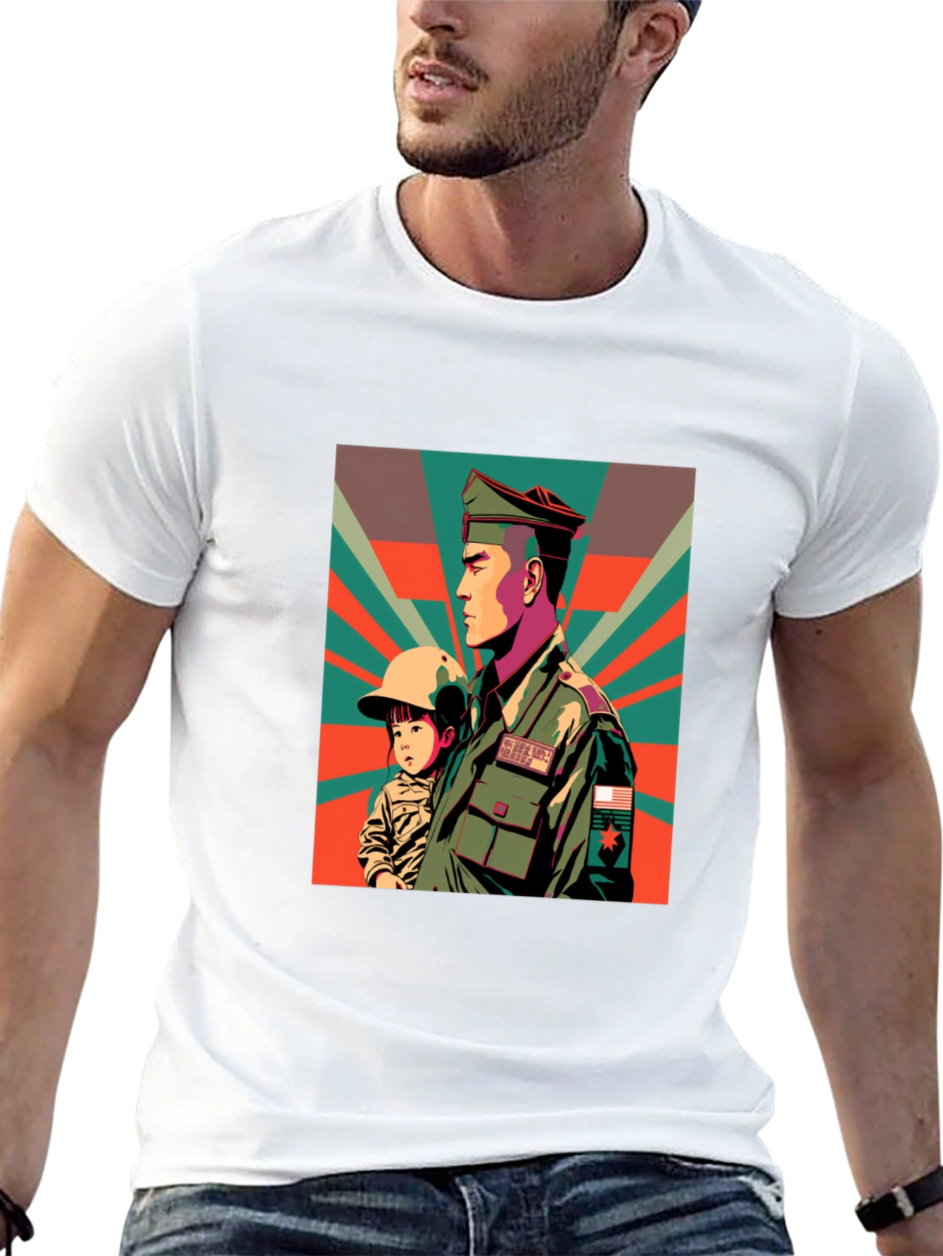 Retro Graphic Tee: Soldier & Child