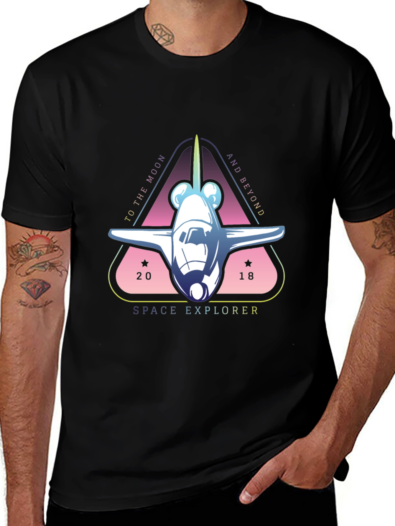Space Explorer Graphic Tee - Black Cotton T-Shirt