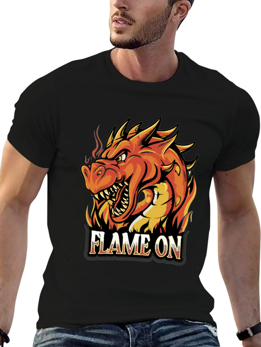 Flame On Dragon Graphic T-Shirt - Black Cotton Tee