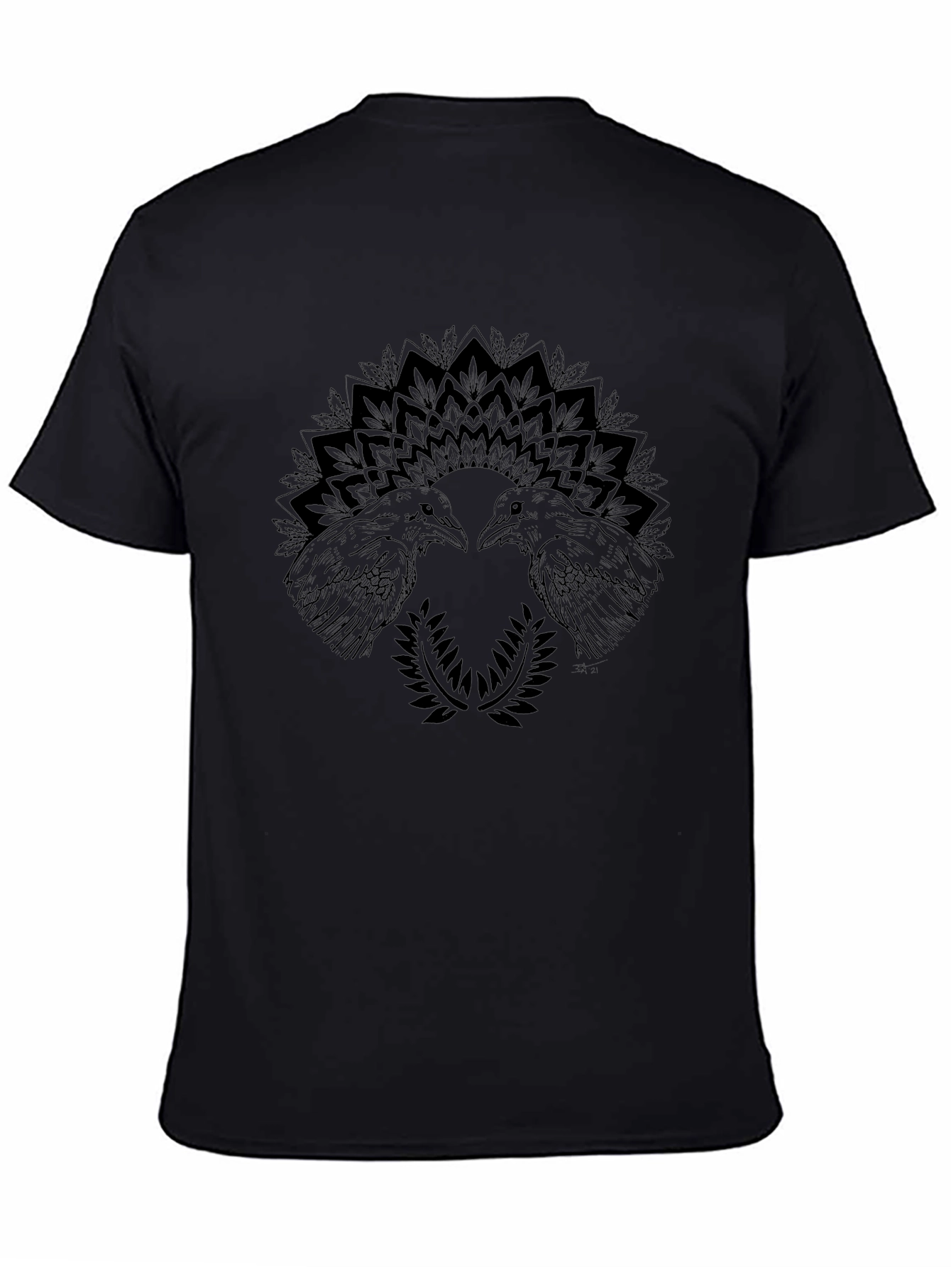 Raven Mandala Graphic Tee - Stylish Black T-Shirt