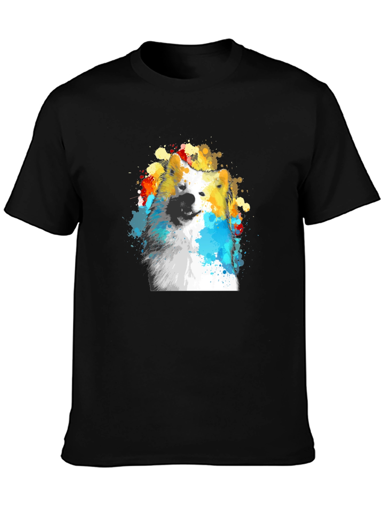 Dog Paint Splatter Graphic Tee - Black Cotton Blend