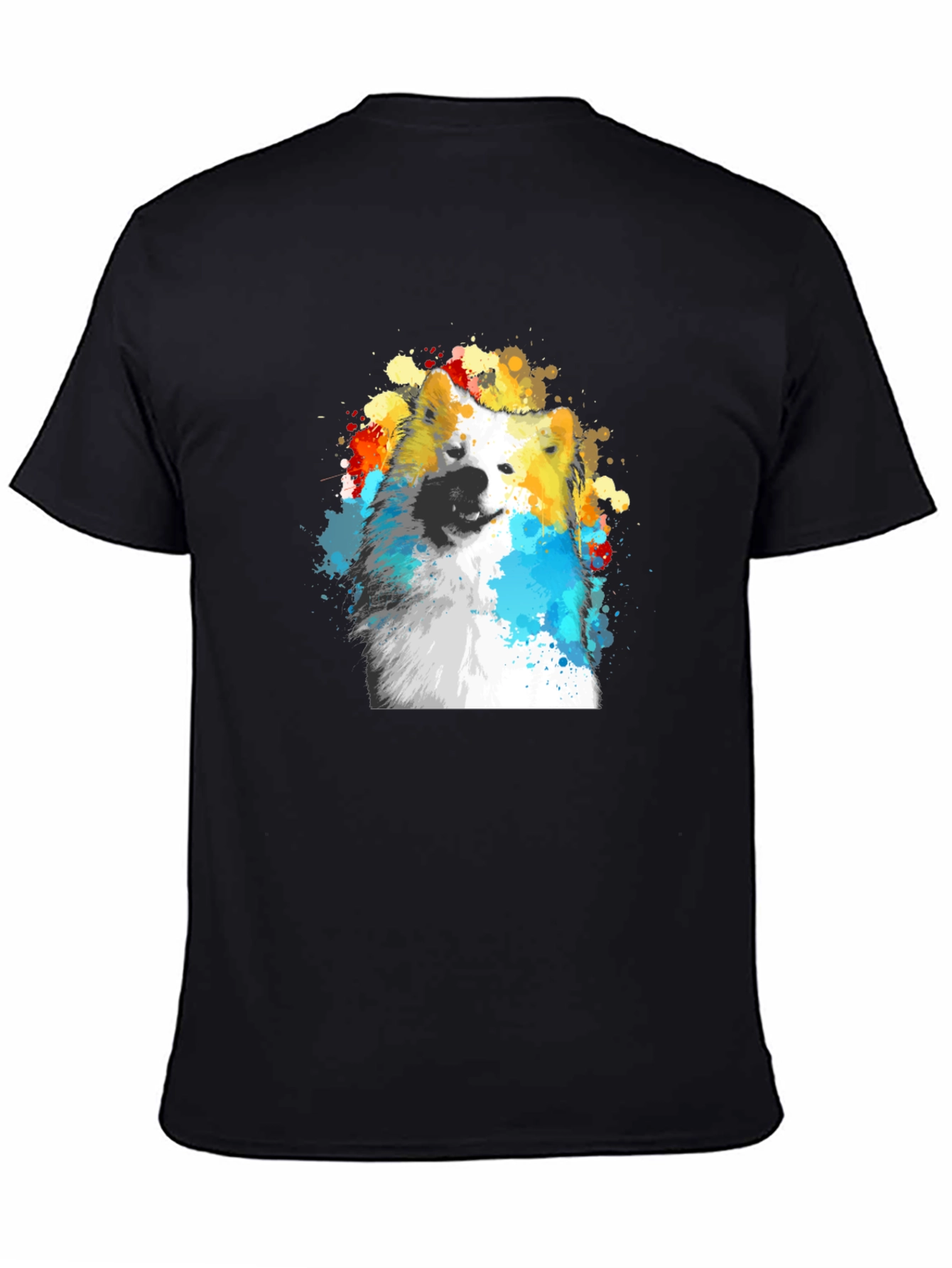 Dog Paint Splatter Graphic Tee - Black Cotton Blend