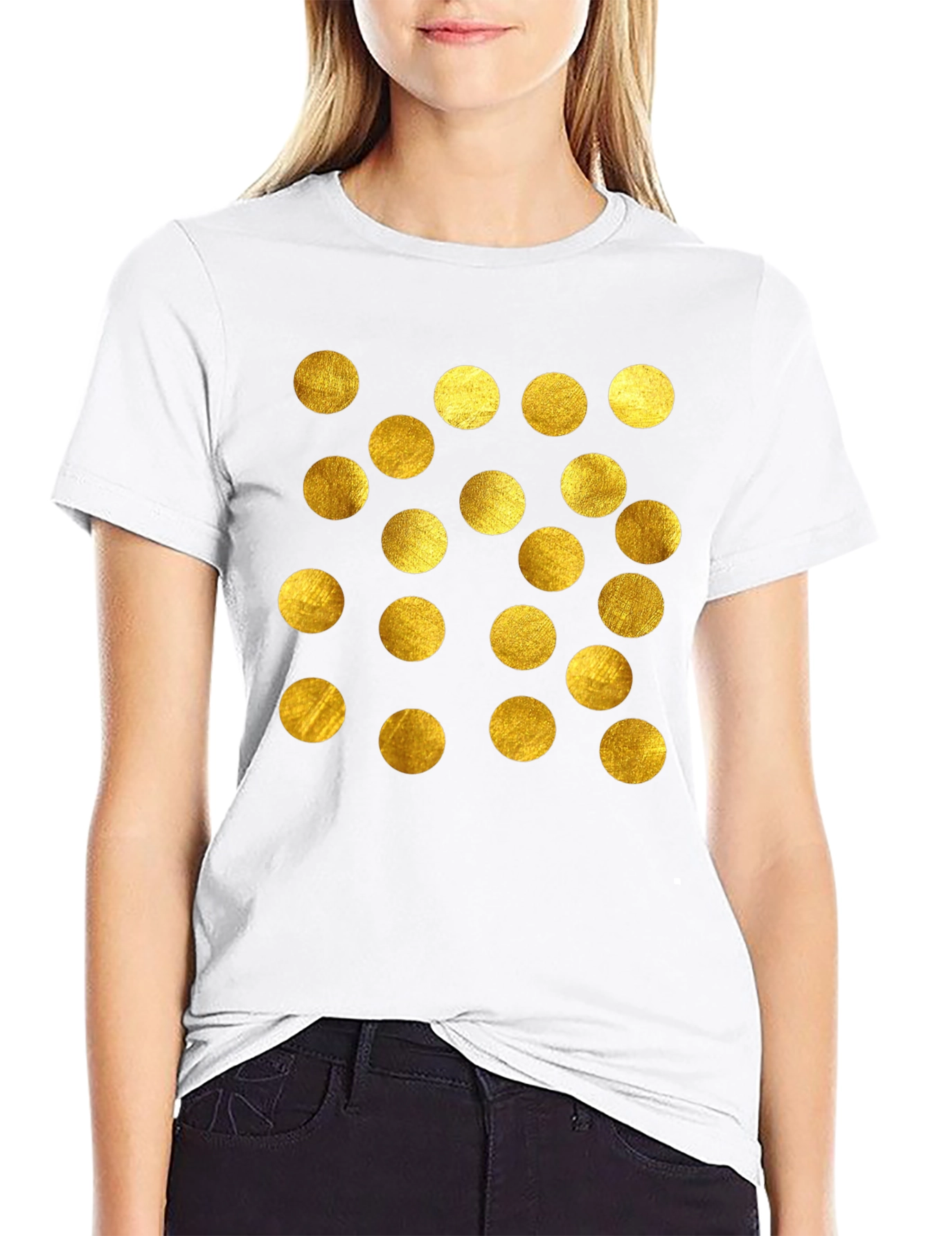 Gold Polka Dot Black T-Shirt