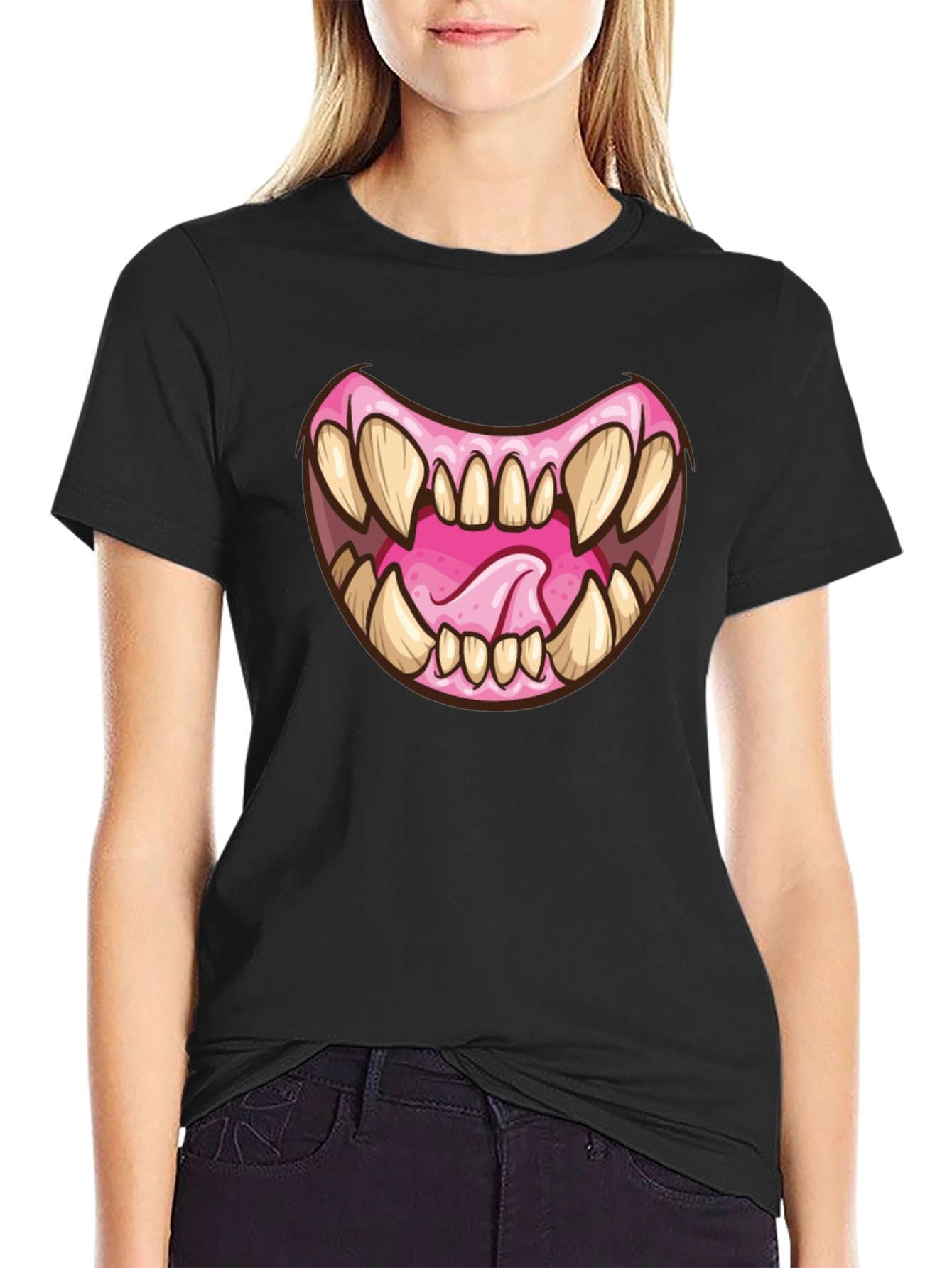 Monster Mouth Graphic Black T-Shirt