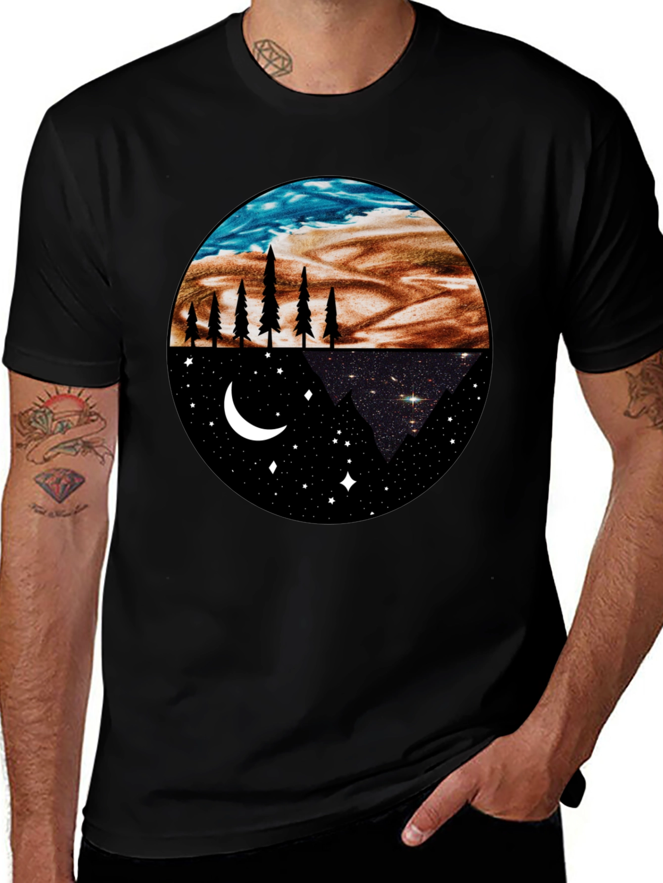 Night & Day Nature Graphic Tee - Black