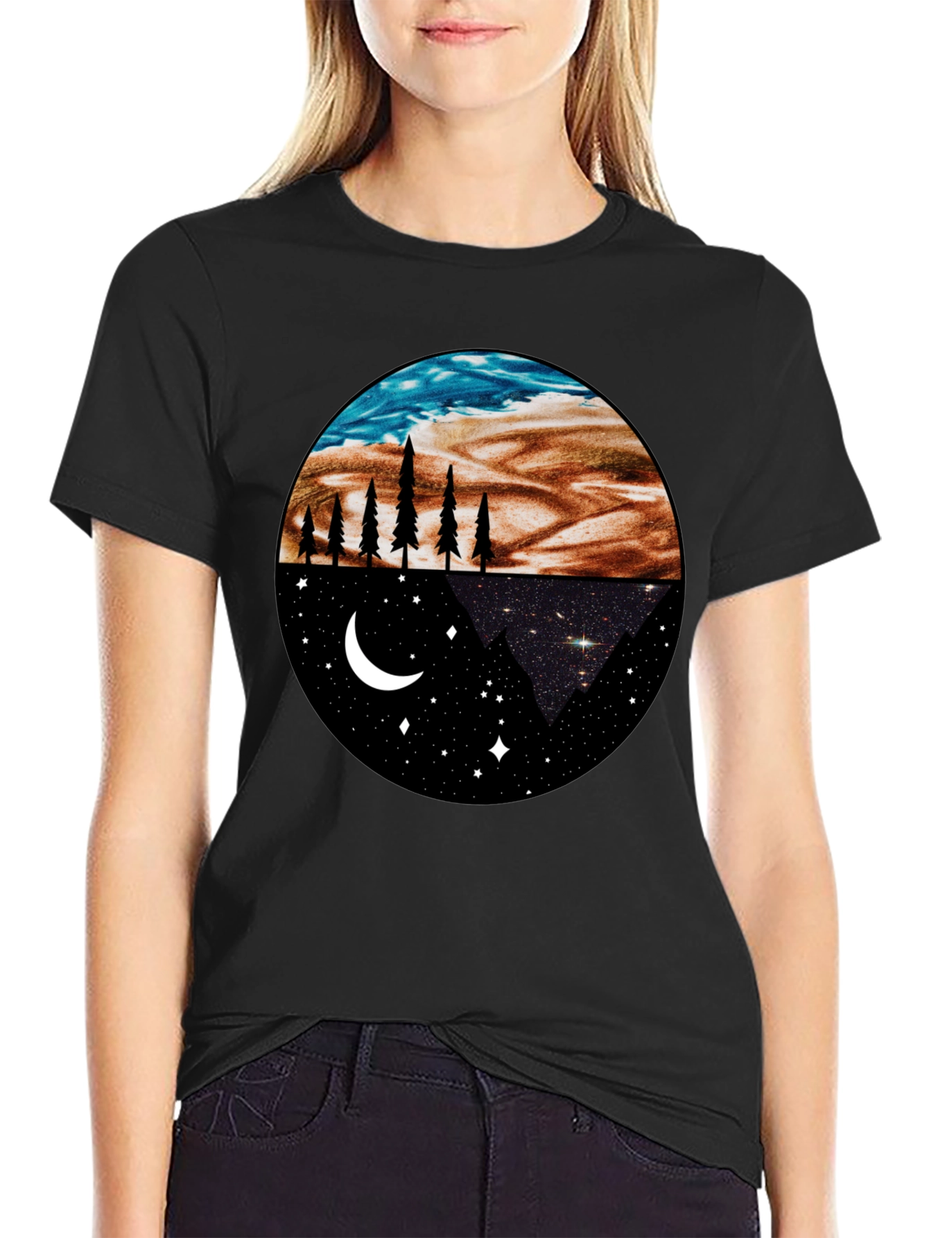 Night & Day Nature Graphic Tee - Black