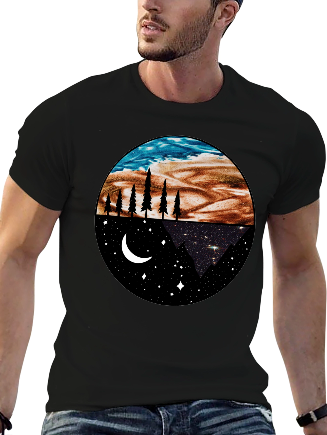 Night & Day Nature Graphic Tee - Black