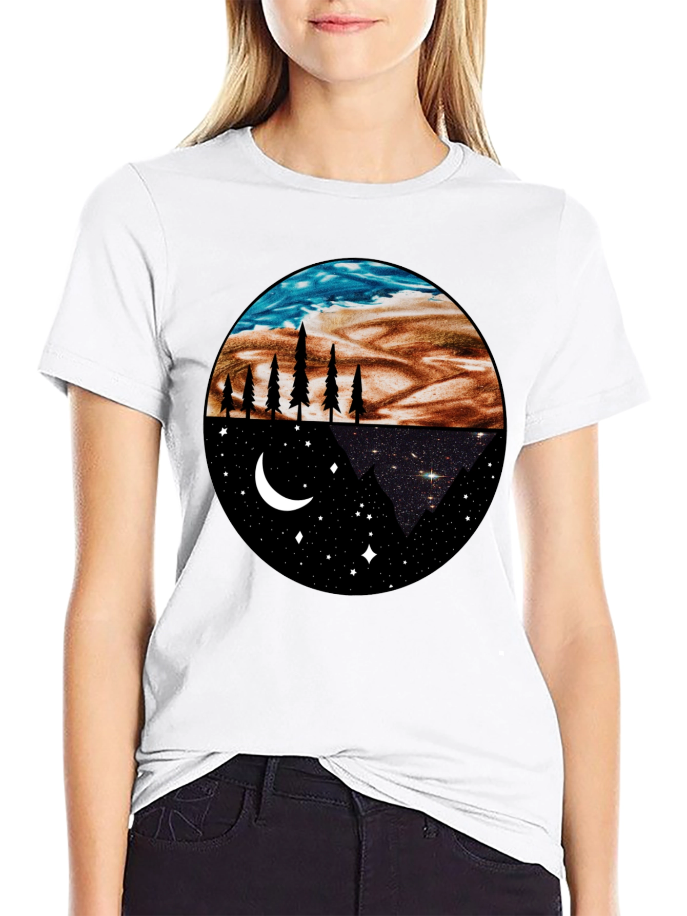 Night & Day Nature Graphic Tee - Black