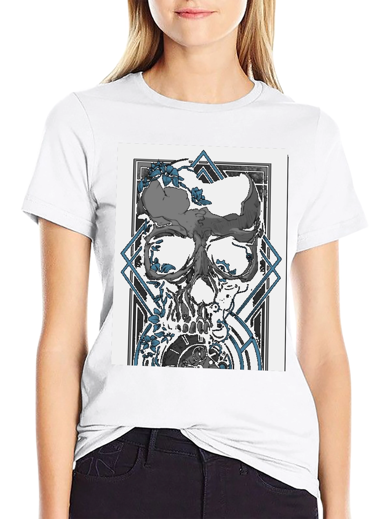Skull & Clockwork Graphic Print Tee - Black