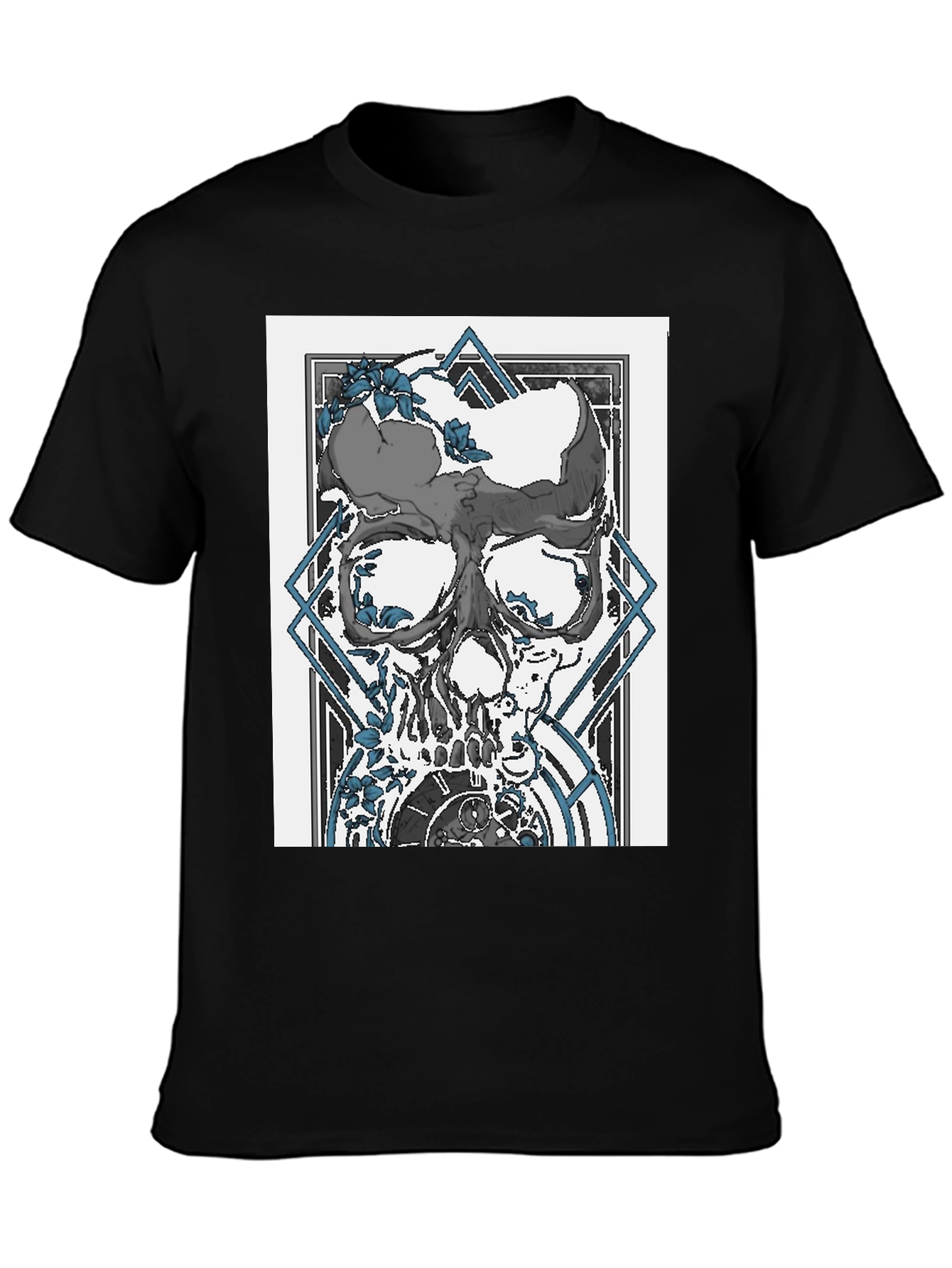 Skull & Clockwork Graphic Print Tee - Black