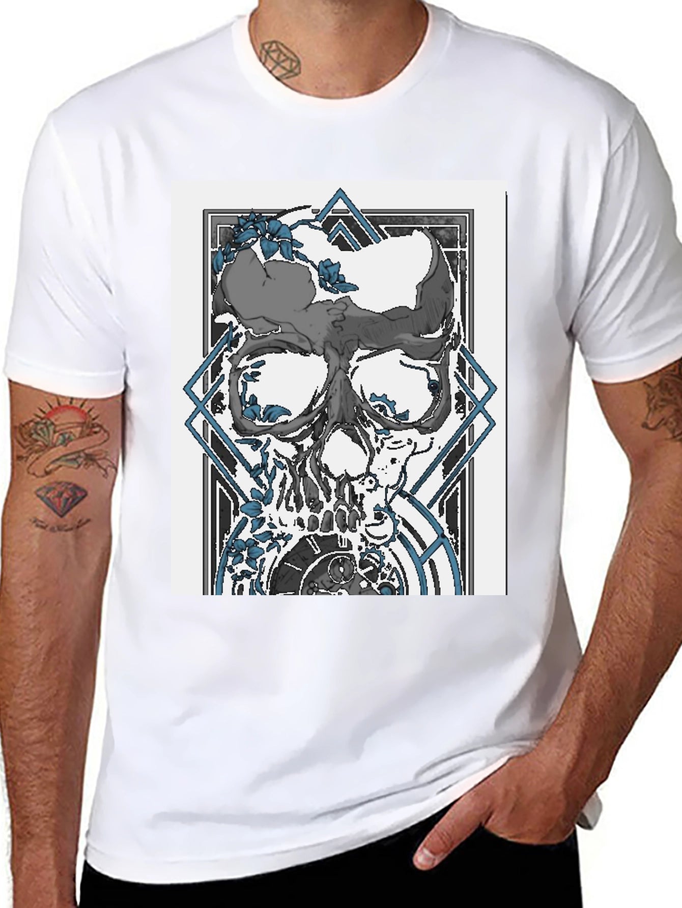 Skull & Clockwork Graphic Print Tee - Black