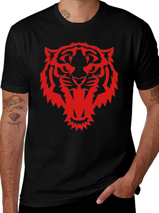 Black T-Shirt with Red Tiger Graphic Print