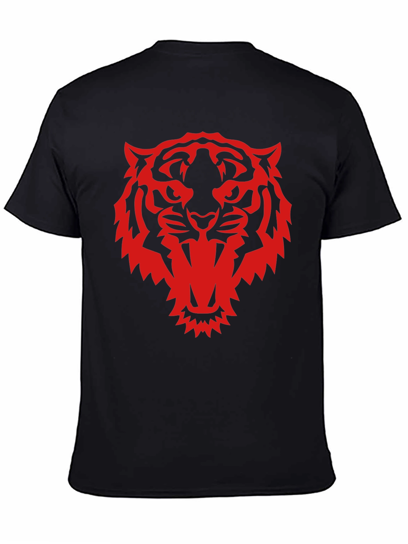 Black T-Shirt with Red Tiger Graphic Print