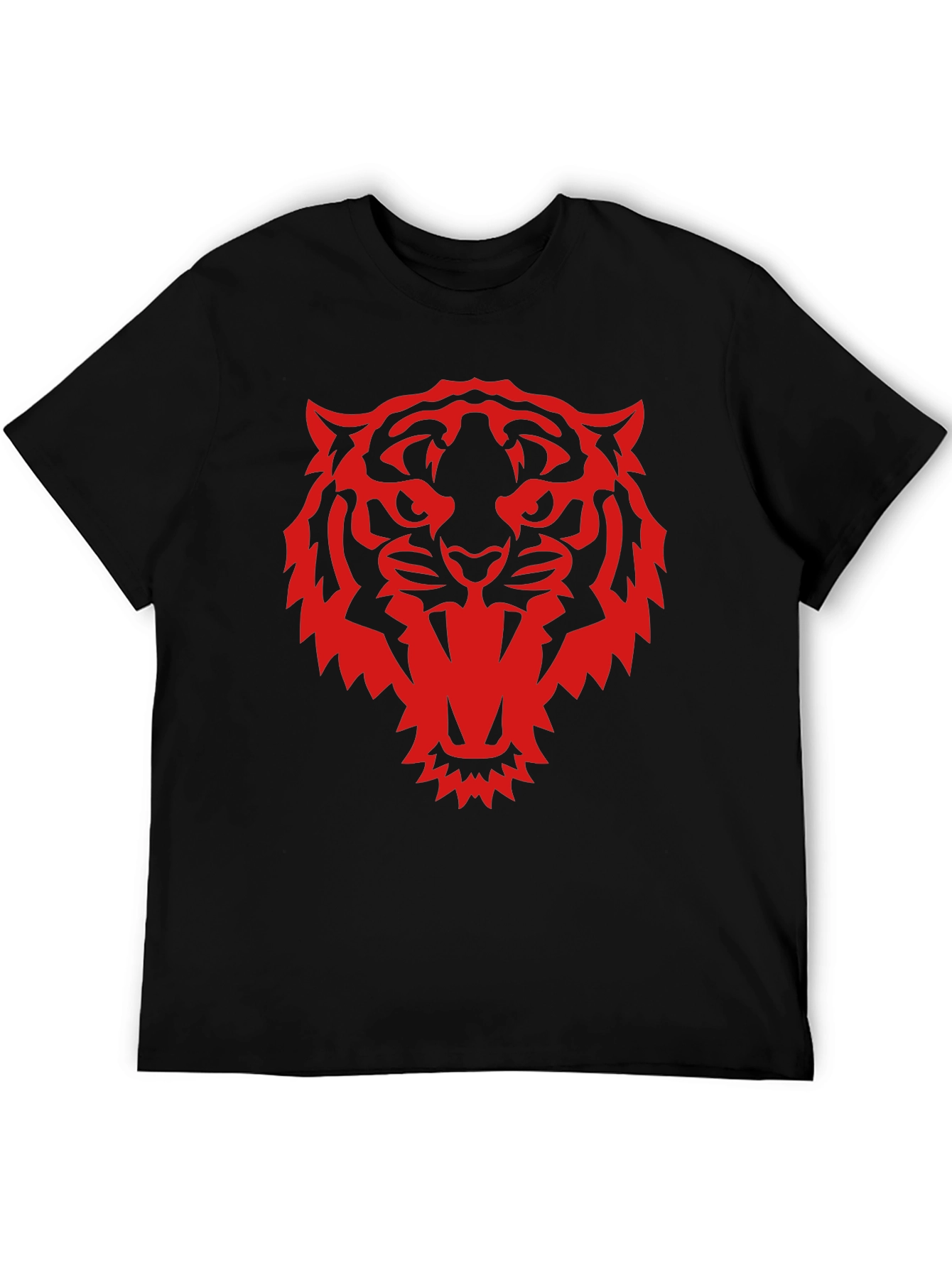 Black T-Shirt with Red Tiger Graphic Print