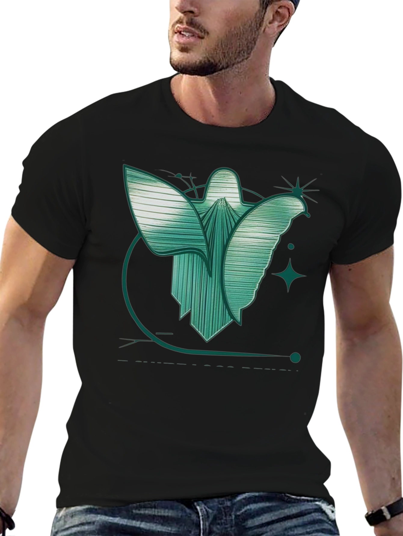 Abstract Angel Graphic Tee - Modern Design Black T-Shirt