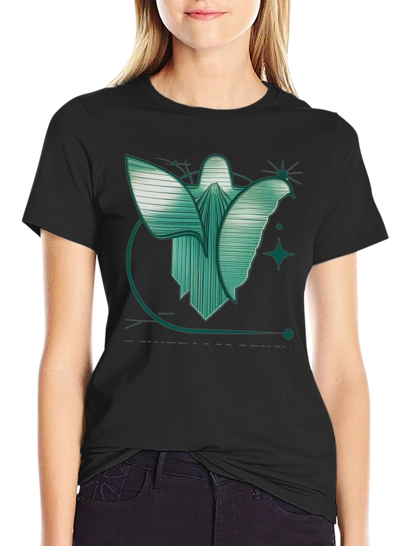 Abstract Angel Graphic Tee - Modern Design Black T-Shirt