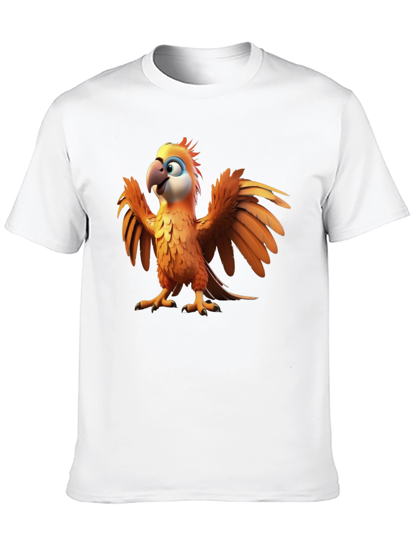 Cartoon Parrot Graphic Tee - Black Cotton T-Shirt
