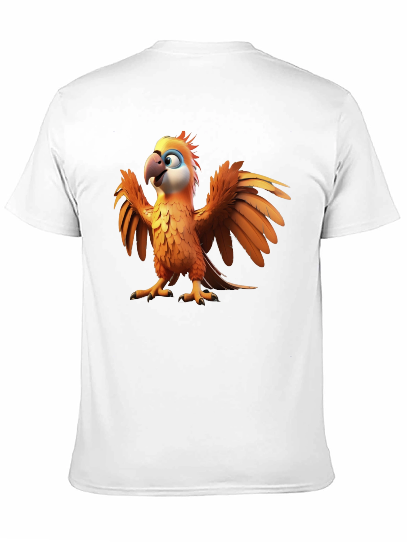 Cartoon Parrot Graphic Tee - Black Cotton T-Shirt