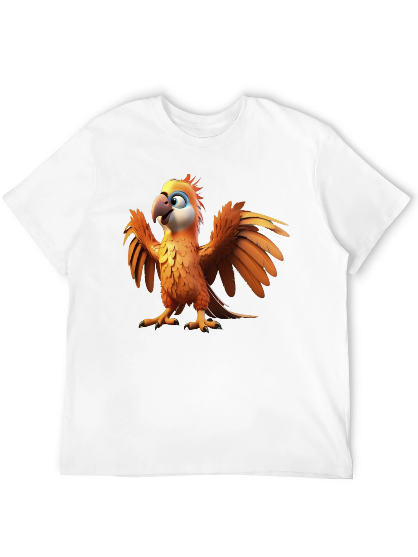 Cartoon Parrot Graphic Tee - Black Cotton T-Shirt