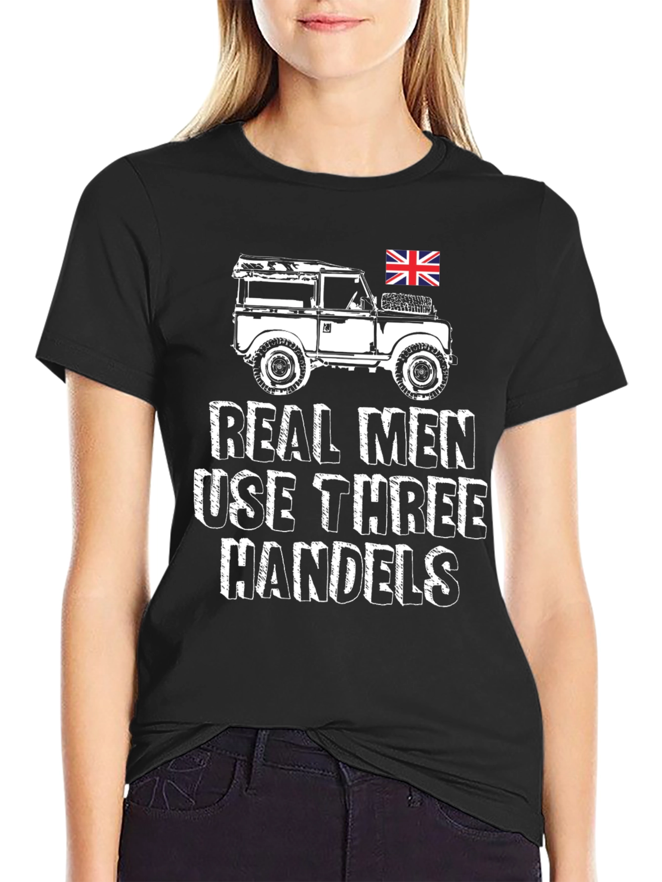 Real Men Use Three Handels Black Graphic T-Shirt
