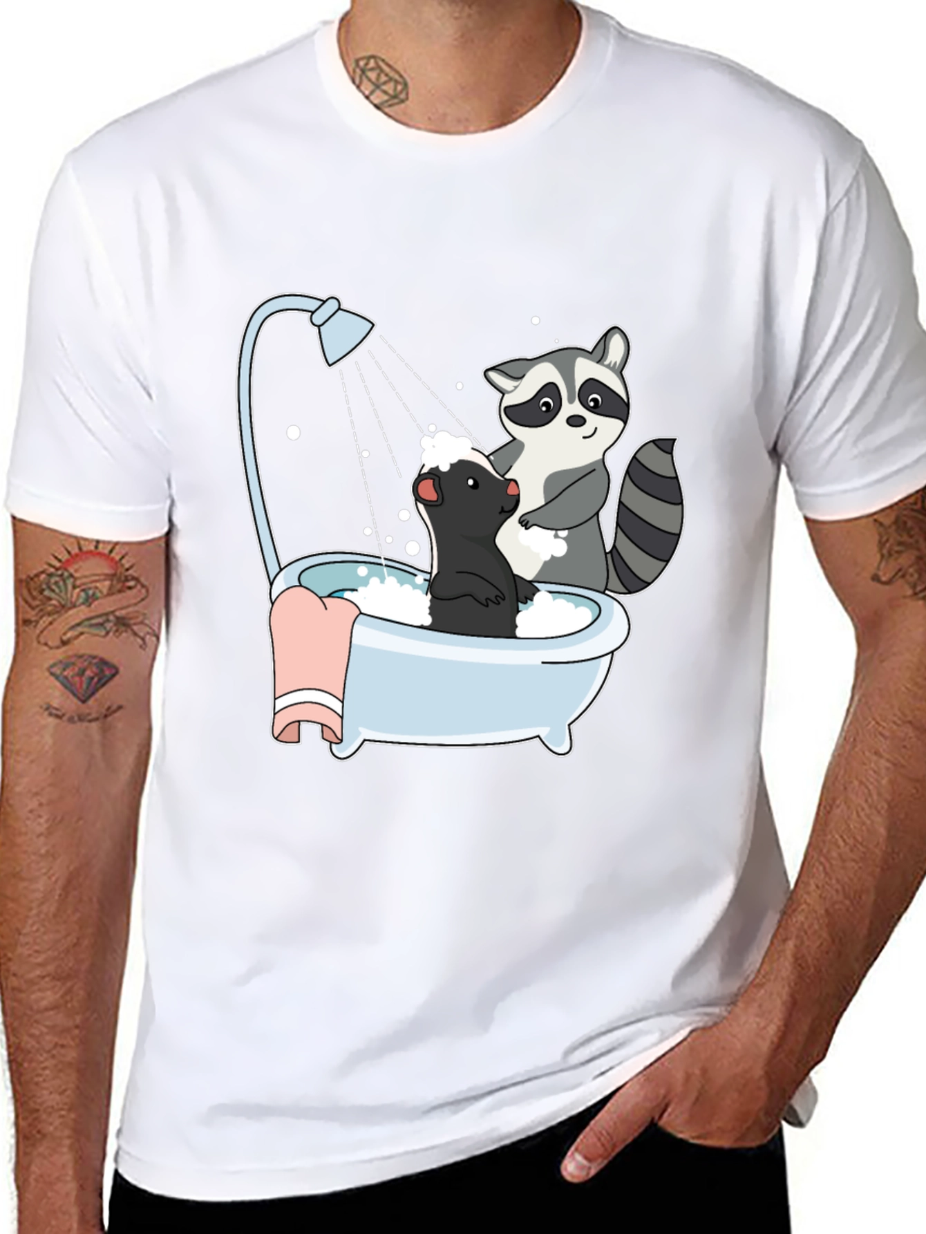 Raccoon and Skunk Bathtub Graphic Tee
