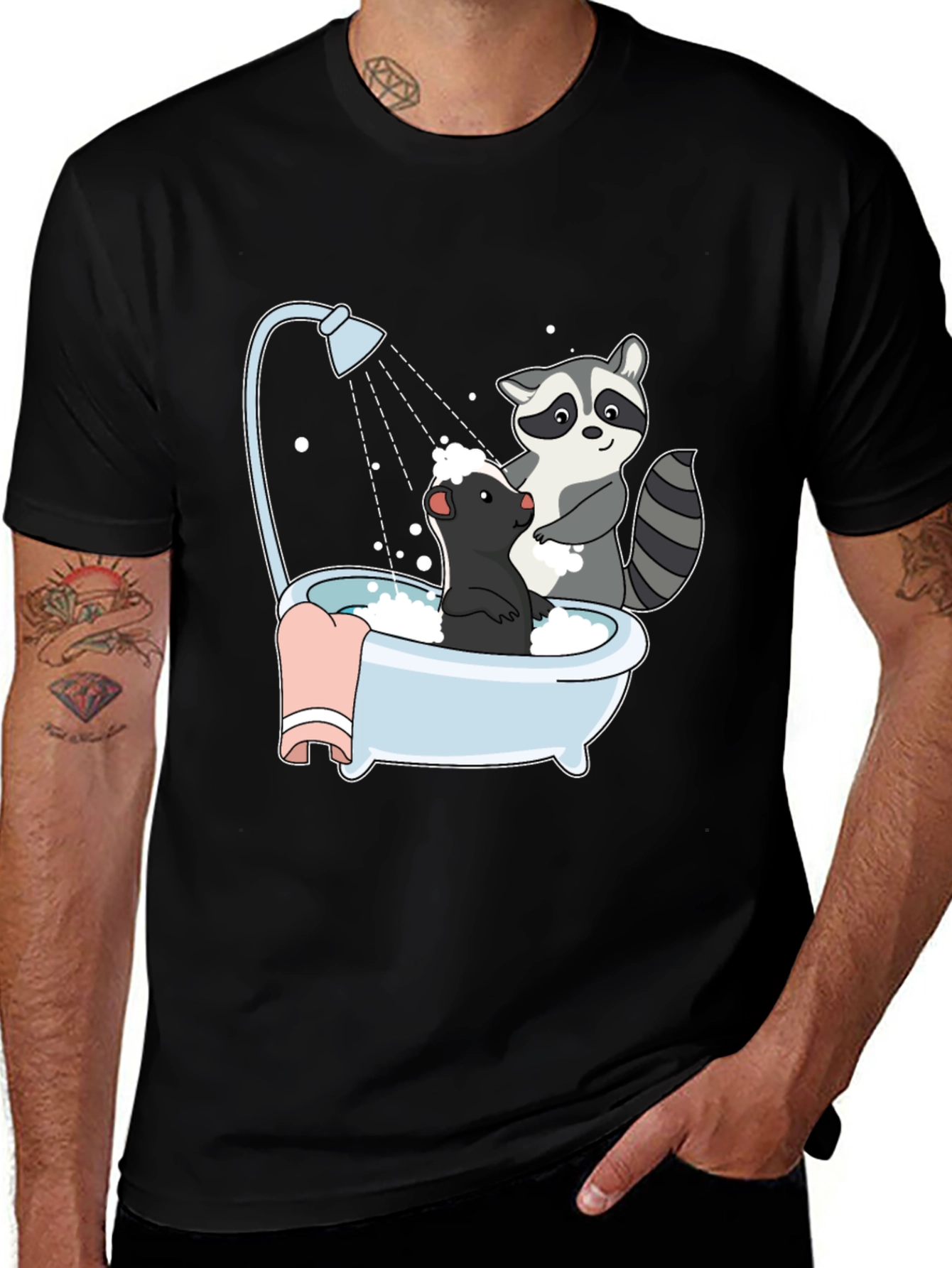 Raccoon and Skunk Bathtub Graphic Tee