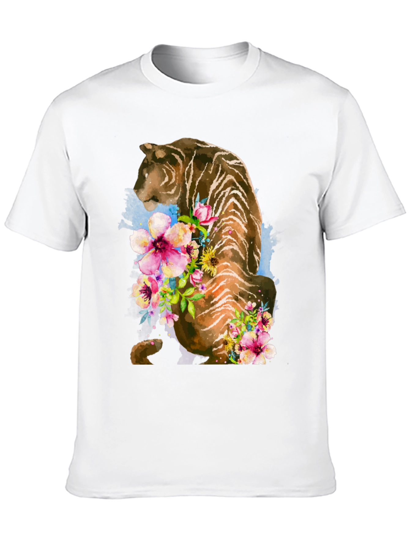 Floral Tiger Graphic Tee - Stylish Black T-Shirt