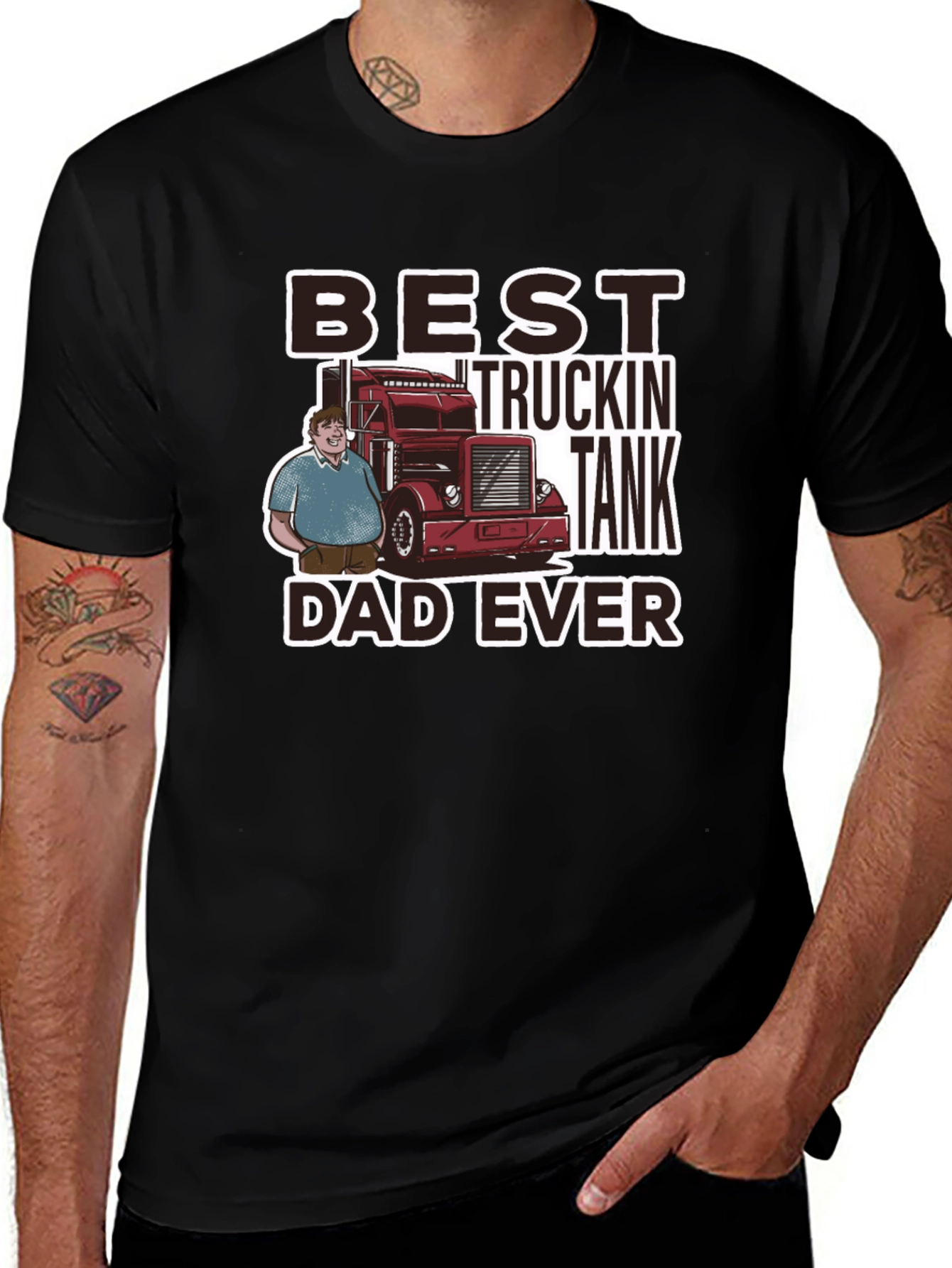 Best Truckin Tank Dad Ever Black T-Shirt